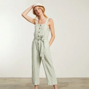 Everlane linen picnic jumpsuit light green stripe
